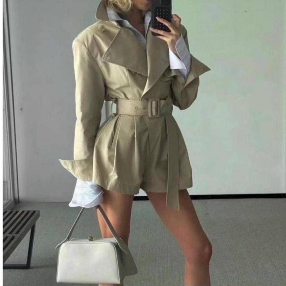 Stylish Beige Belted Trench Coat for Women